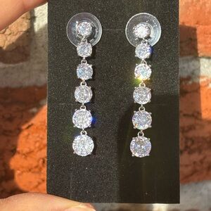 Macy’s Cubic Zirconia Graduated Drop Earrings Silver Tone. NWOT